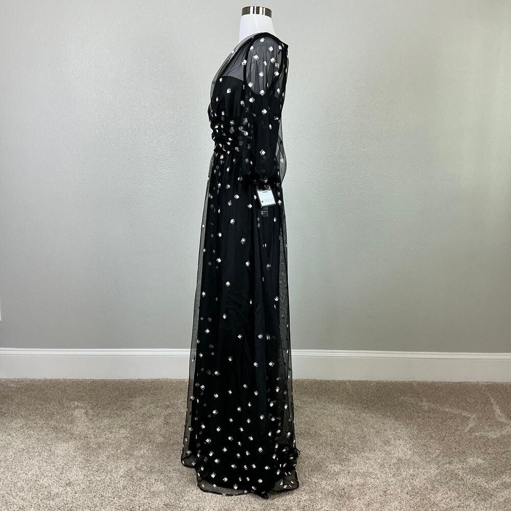Adrianna Papell Glitter Dot Fit and Flare Evening Gown Black/Gold Size 6 Dress - Picture 6 of 12